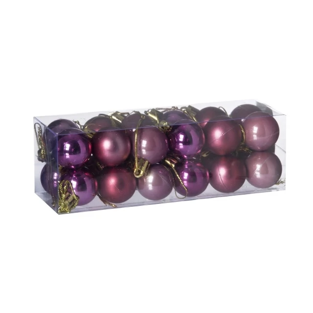 Műanyag gömb dobozban, 3 cm, pink, 3 féle, 24 db