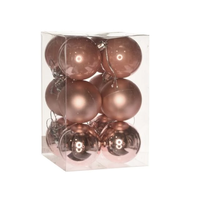 Műanyag gömb dobozban, 6 cm, eperkrém, 3 féle, 12 db