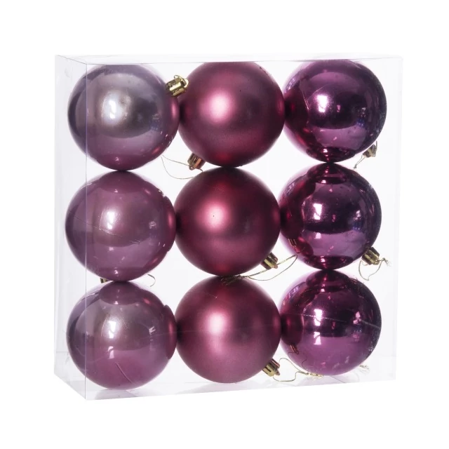 Műanyag gömb dobozban 8 cm pink 3 féle 9 db