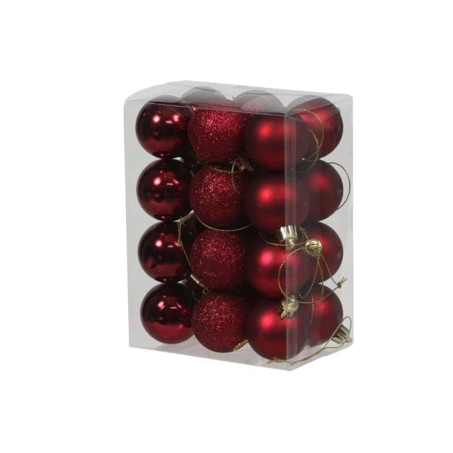 Műanyag gömb fényes-matt-glitteres 4 cm bordó 24 db