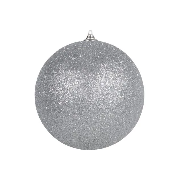 Glitteres műanyag gömb, 18 cm, ezüst