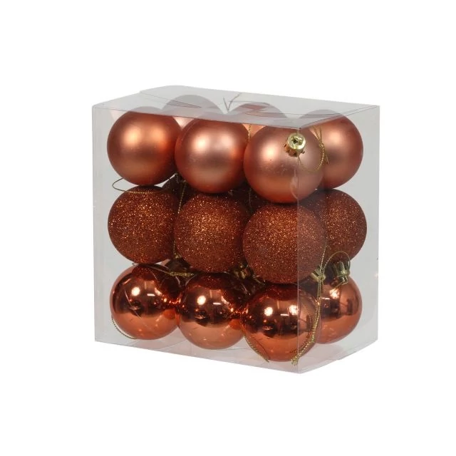 Műanyag gömb 4 cm réz fényes-matt-glitteres 24 db