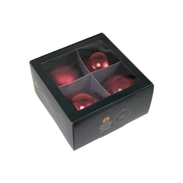 Üveg gömb, 10 cm, ruby, 4 db