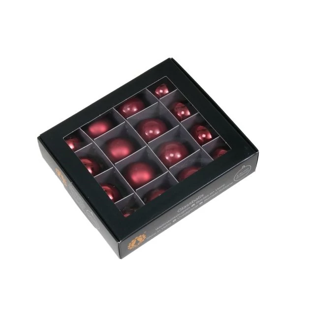 Üveg gömb, 3 cm, ruby, 16 db