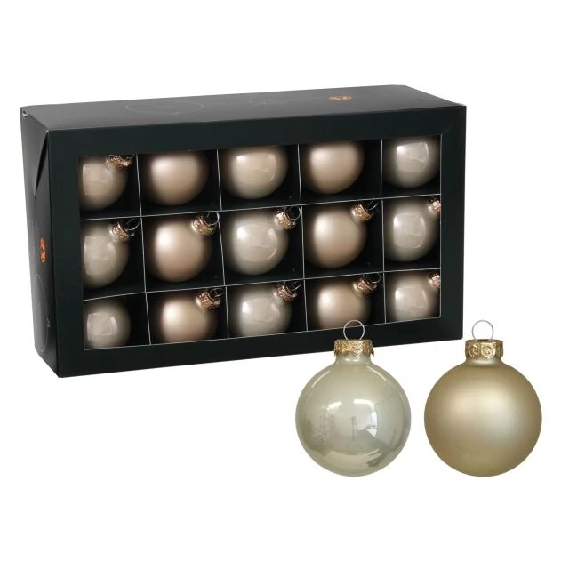 Üveg gömb, 5,7 cm champagne combi, 30 db