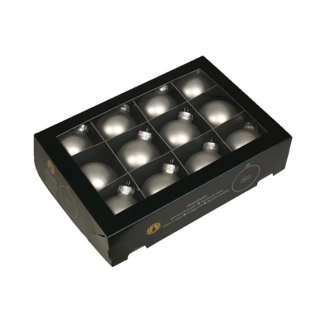 Üveg gömb, 5,7 cm, silver mat, 12 db