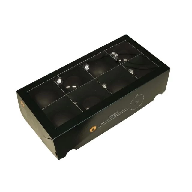 Üveg gömb, 8 cm, black, 8 db