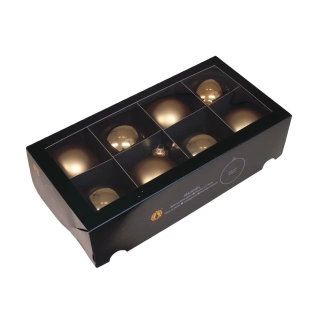 Üveg gömb, 8 cm, bright gold combi, 8 db