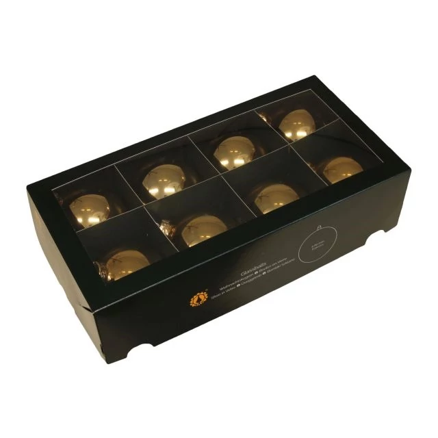 Üveg gömb, 8 cm, bright gold shiny, 8 db