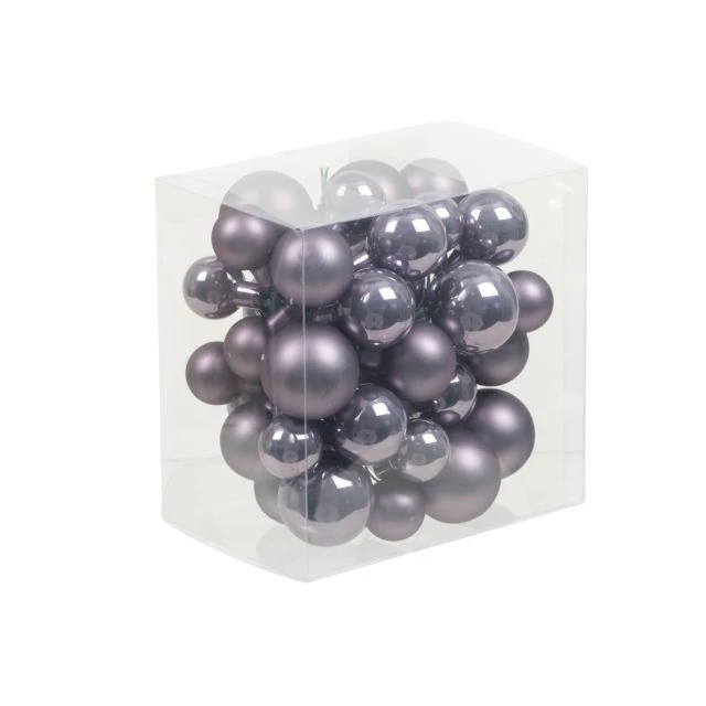 Üveg gömb, betűzős, frosted lilac, fényes-matt, 2/2,5/3 cm, 6 db