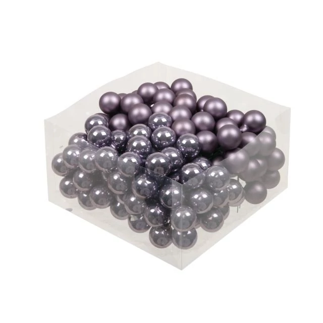 Üveg gömb betűzős, 2,5 cm, frosted lilac, fényes-matt, 144 db