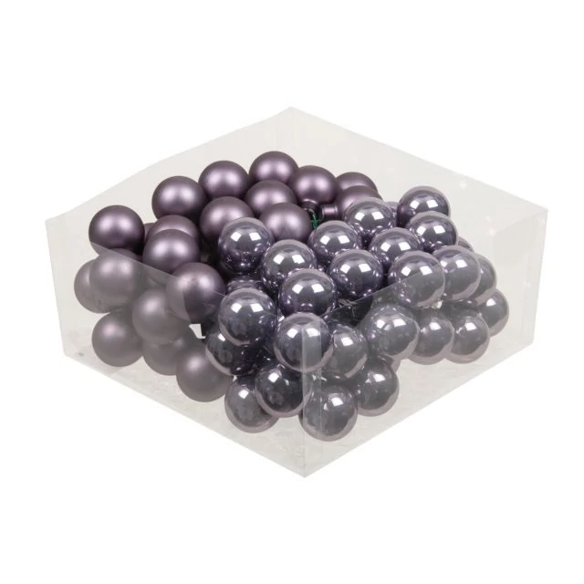 Üveg gömb betűzős, 3 cm, frosted lilac, fényes-matt, 72 db