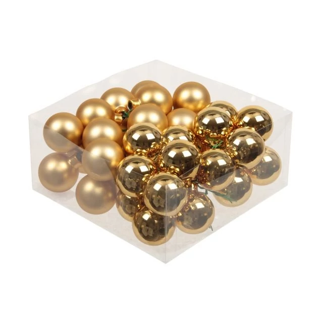Üveg gömb, betűzős, bright gold, fényes-matt, 4 cm, 36 db