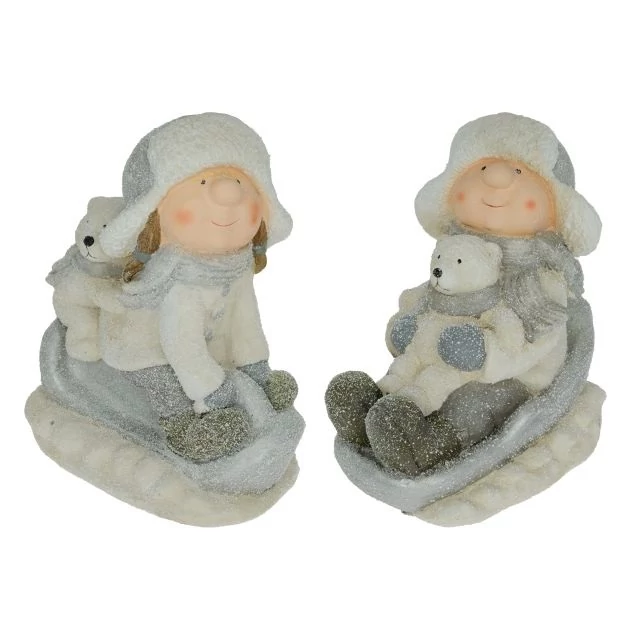 Gyerek figura csúszkán, fiú vagy lány, 41,5x30,5x37,5 cm, szürke és fehér (2 féle)