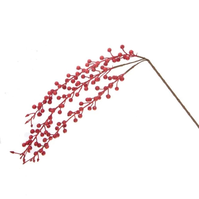 Glitteres gyöngy ág, hungarocell, piros, 92 cm