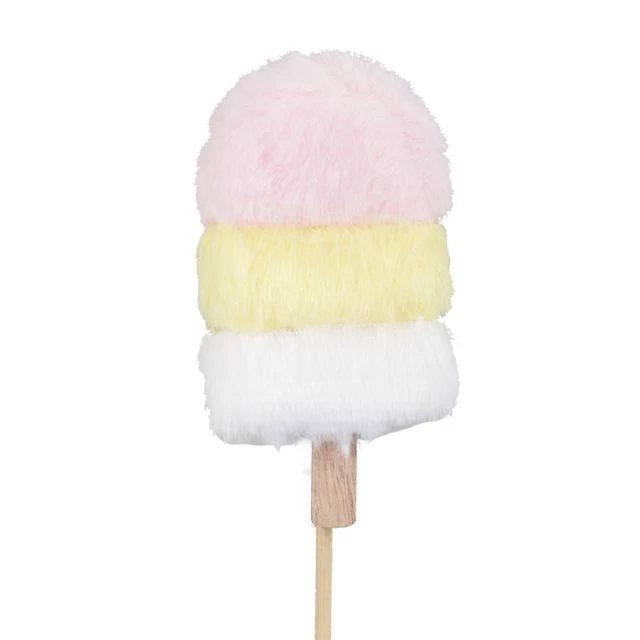 Betűzős textil jégkrém, rózsaszín, fehér, sárga, 10 cm