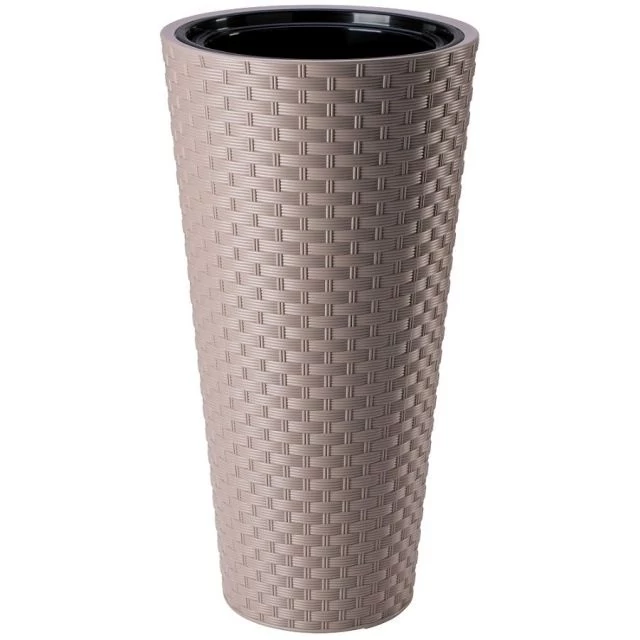 RATTANA SLIM kerek műanyag kaspó ültető betéttel barna 40 cm