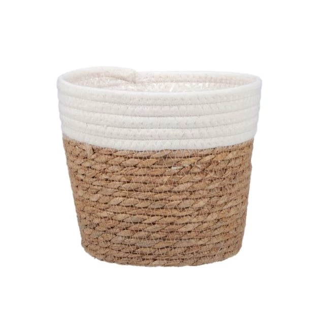 Bélelt rattan kaspó, natúr-fehér, 19×17,5 cm