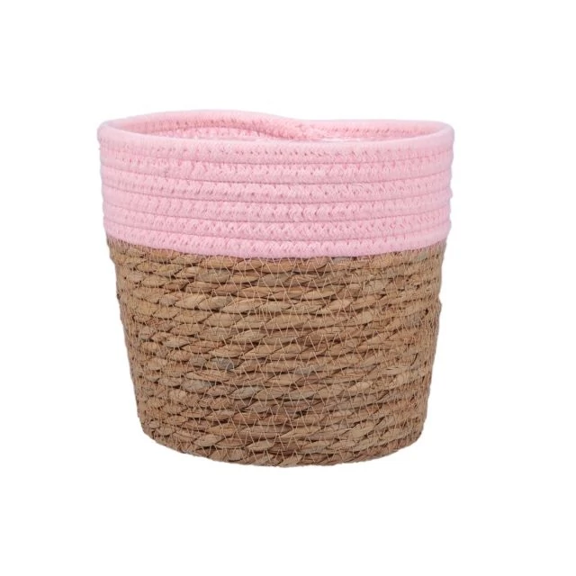 Bélelt rattan kaspó, natúr-rózsaszín, 19×17,5 cm