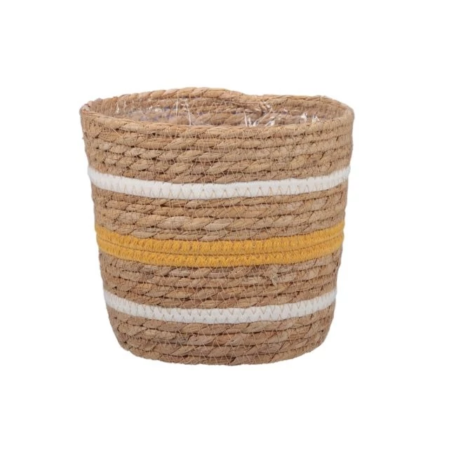 Bélelt rattan kaspó, 19x17,5 cm, natúr-sárga