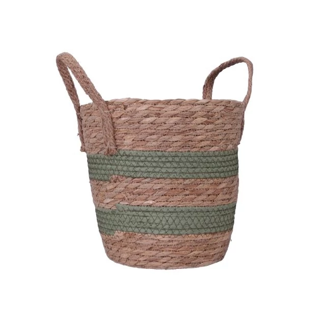 Bélelt füllel rattan kaspó, 23x24 cm, natúr-zöld