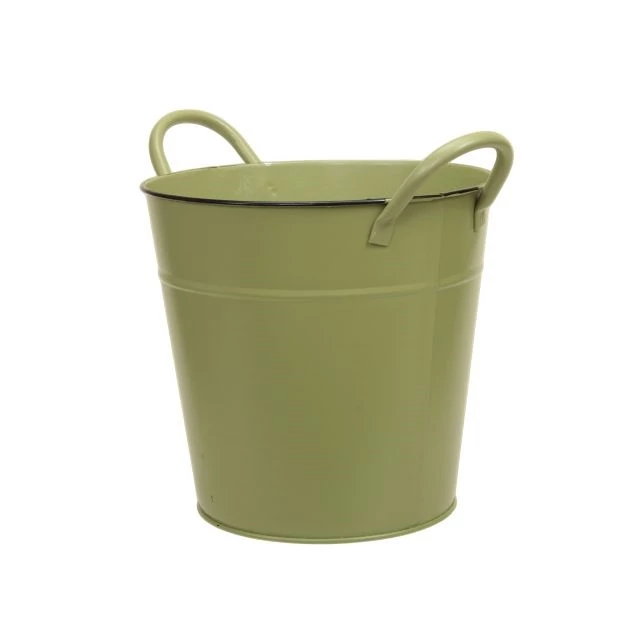 Kaspó füllel fém zöld 20×19 cm
