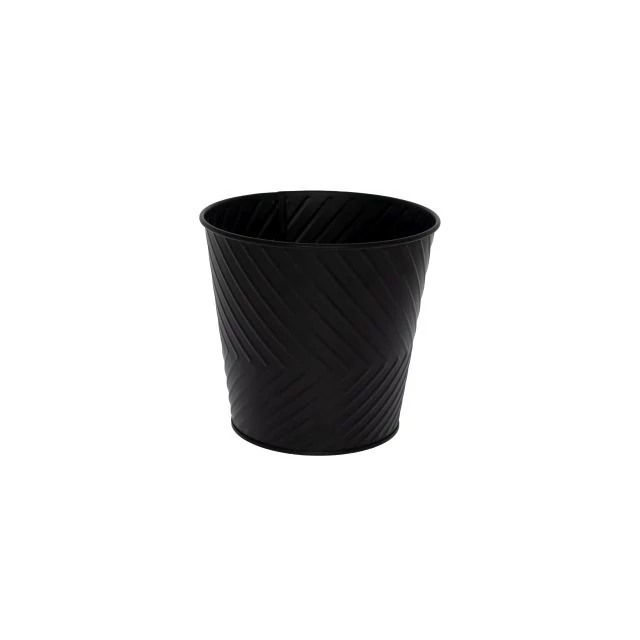 Kerek domború mintás fém kaspó, 15,5x11,5x14,6 cm, fekete