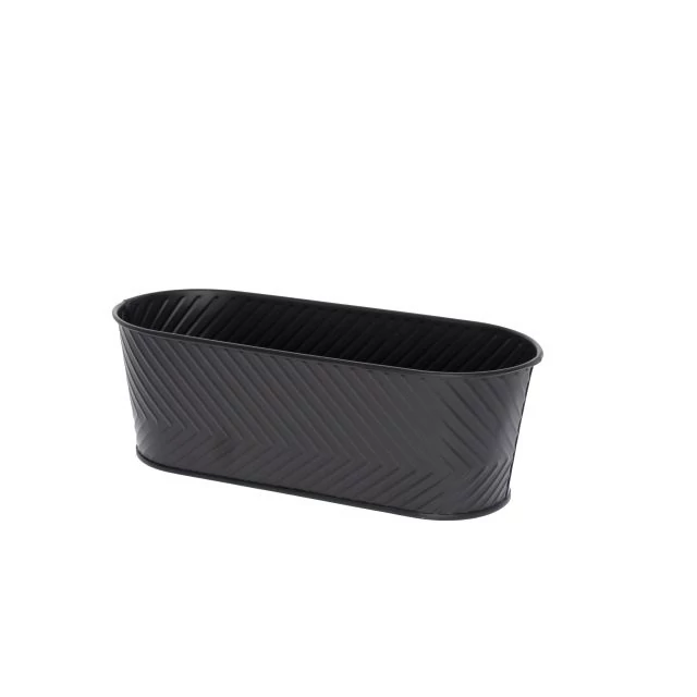 Ovális domború mintás fém kaspó, 27,5x11x24,5x8,7x9,4 cm, fekete