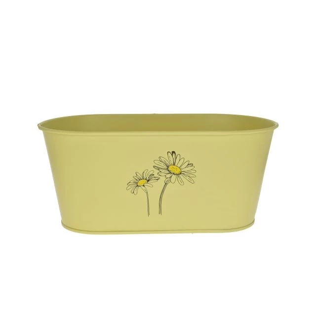 Ovális virág mintás fém kaspó, 28x14,5x24x10x12,5 cm, sárga