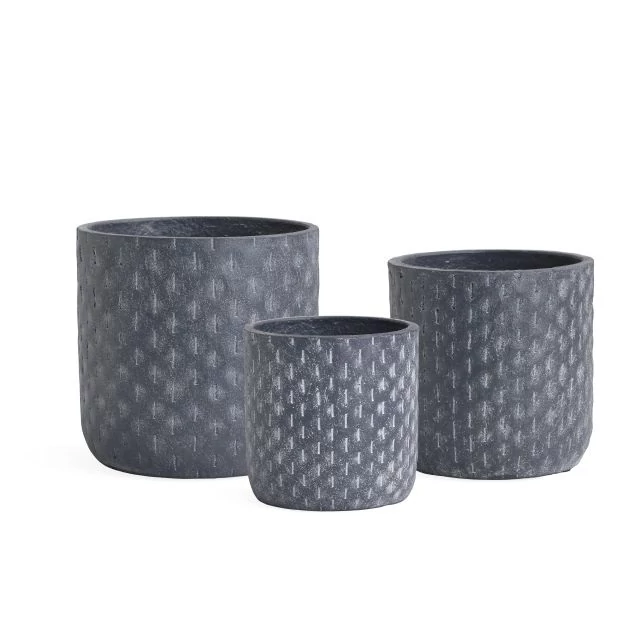 Kaspó rombusz mintával cement átm. 18-15-12- cm szürke 3 db