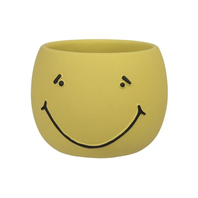 Kaspó smiley cement sárga 14x11 cm