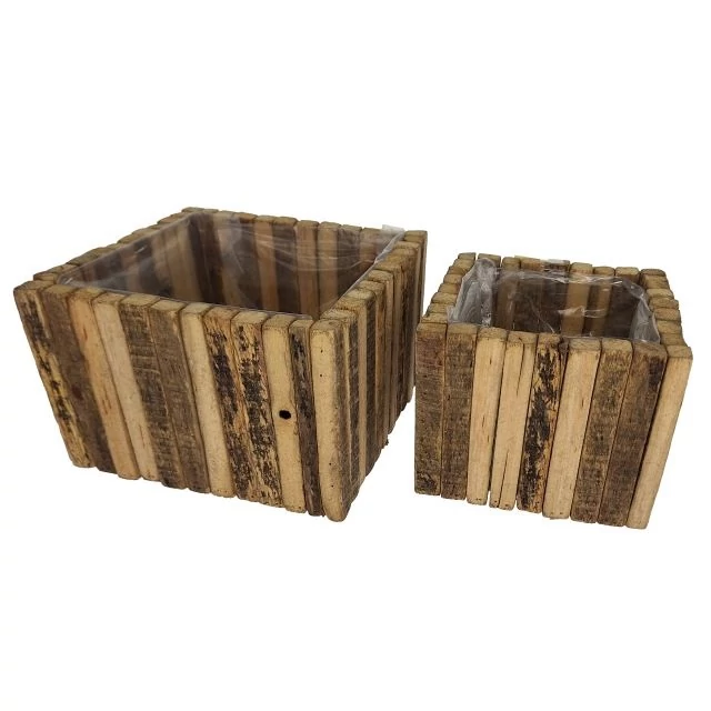Kaspó bélelt szögletes fa 21x21x14 cm natúr 2 db