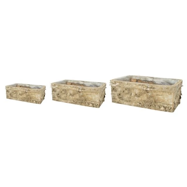 Szögletes kaspó, ültethető, fa, 30×20×10 cm, natúr, 3 db