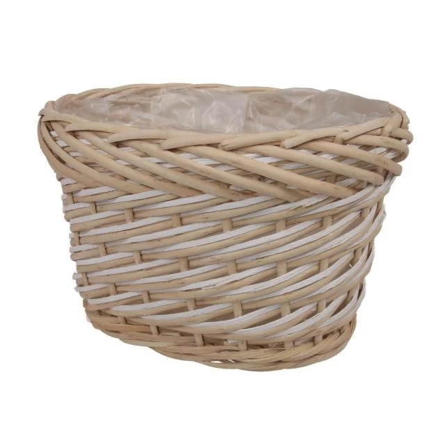 Kosár ültethető, hosszúkás rattan 25x17,5x17 cm natúr, fehér