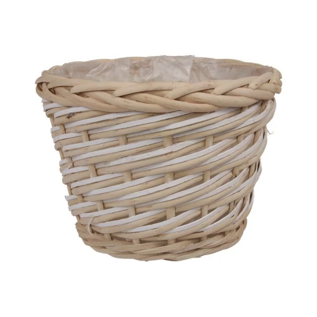 Ültethető kosár, kerek, rattan, natúr, fehér, 19,5x15,5 cm