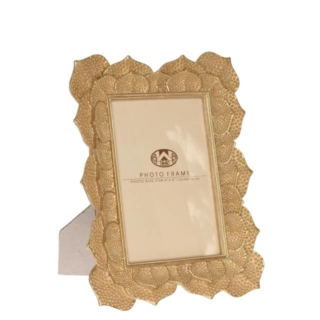 Levél mintás képkeret, poly, 19,7x24,8x2,3 cm, arany