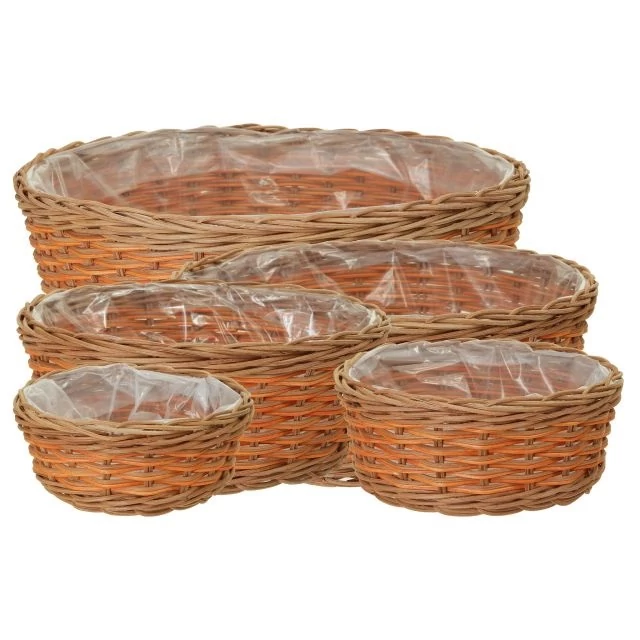 Bélelt kerek rattan kosár narancssárga – 5 db-os szett (31, 27, 24, 18, 15 cm)