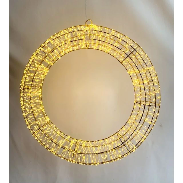 Kültéri elektromos koszorú, 1920 LED, fém, arany, 60 cm