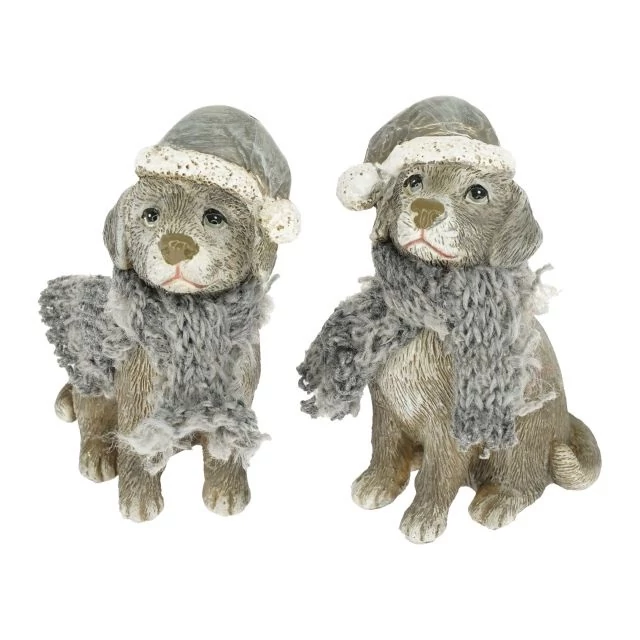 Poly kutya sállal, sapkában ülő 4x3,2x7 cm szürke, fehér (2 féle)