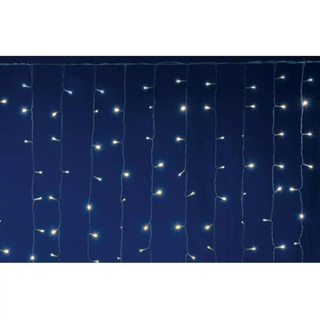 LED-es fényfüggöny, 2x3 m, 600 LED, sorolható, kültéri, beltéri, melegfehér