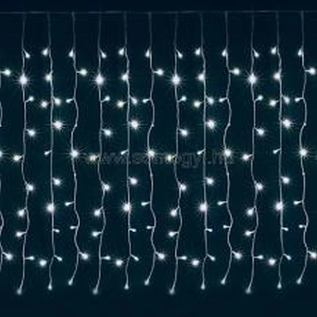 LED-es fényfüggöny, kül- és beltéri kivitel, 2x1 m, 21 füzér, 210 db hidegfehér LED