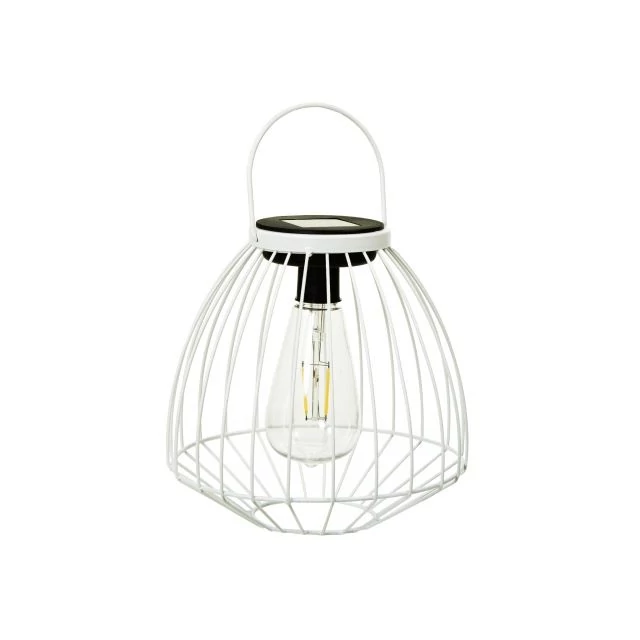 Fehér szolár LED-es lámpás fogantyúval 20x19 cm fém