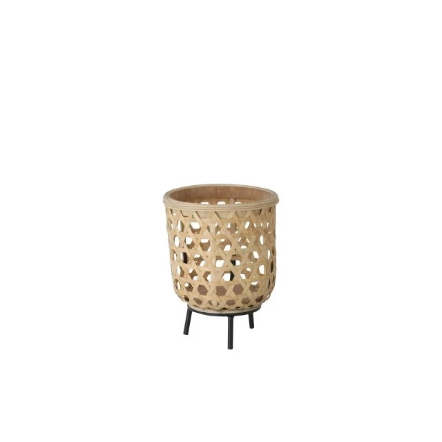 Lámpás üvegbetéttel és lábakkal, rattan, natúr, 22 x 27 cm