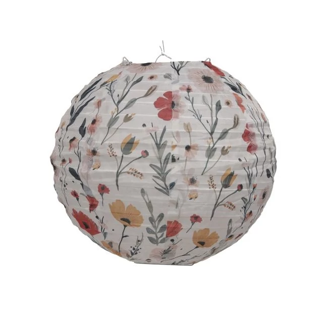 Lampion gömb, virág mintával, textil, színes, 25 cm