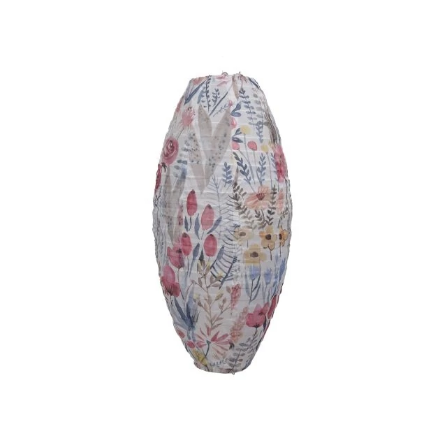 Ovális lampion, virág mintával, textil, színes, 20x42 cm