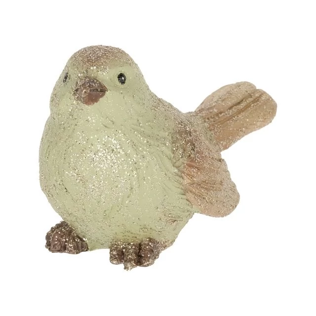 Madár álló, glitteres poly 9X4,5X6 cm khaki