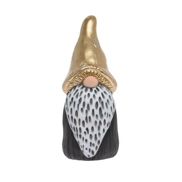 Manó gomba sapkában, álló, kerámia, arany és fekete, 10,5x10x24,5 cm