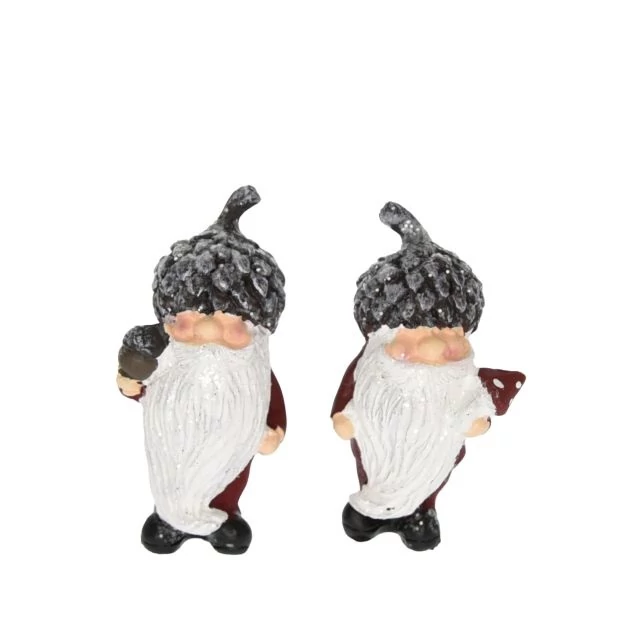 Álló manó makk kalappal, poly, bordó-fehér, 4x9x7 cm, 2 féle