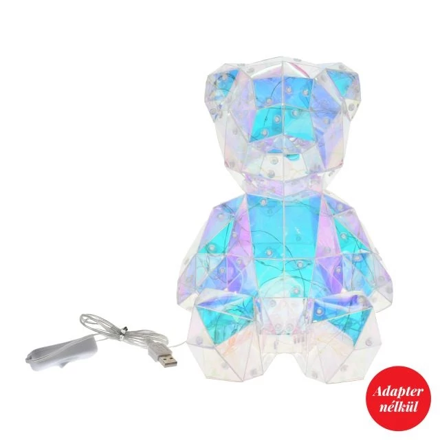 Irizáló LED-es műanyag medve 25 cm