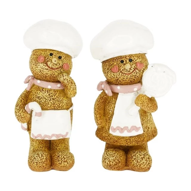 Poly mézeskalács figura fiú, lány szakácssapkában, köténnyel álló 3,2x3x8 cm barna, fehér (2 féle)